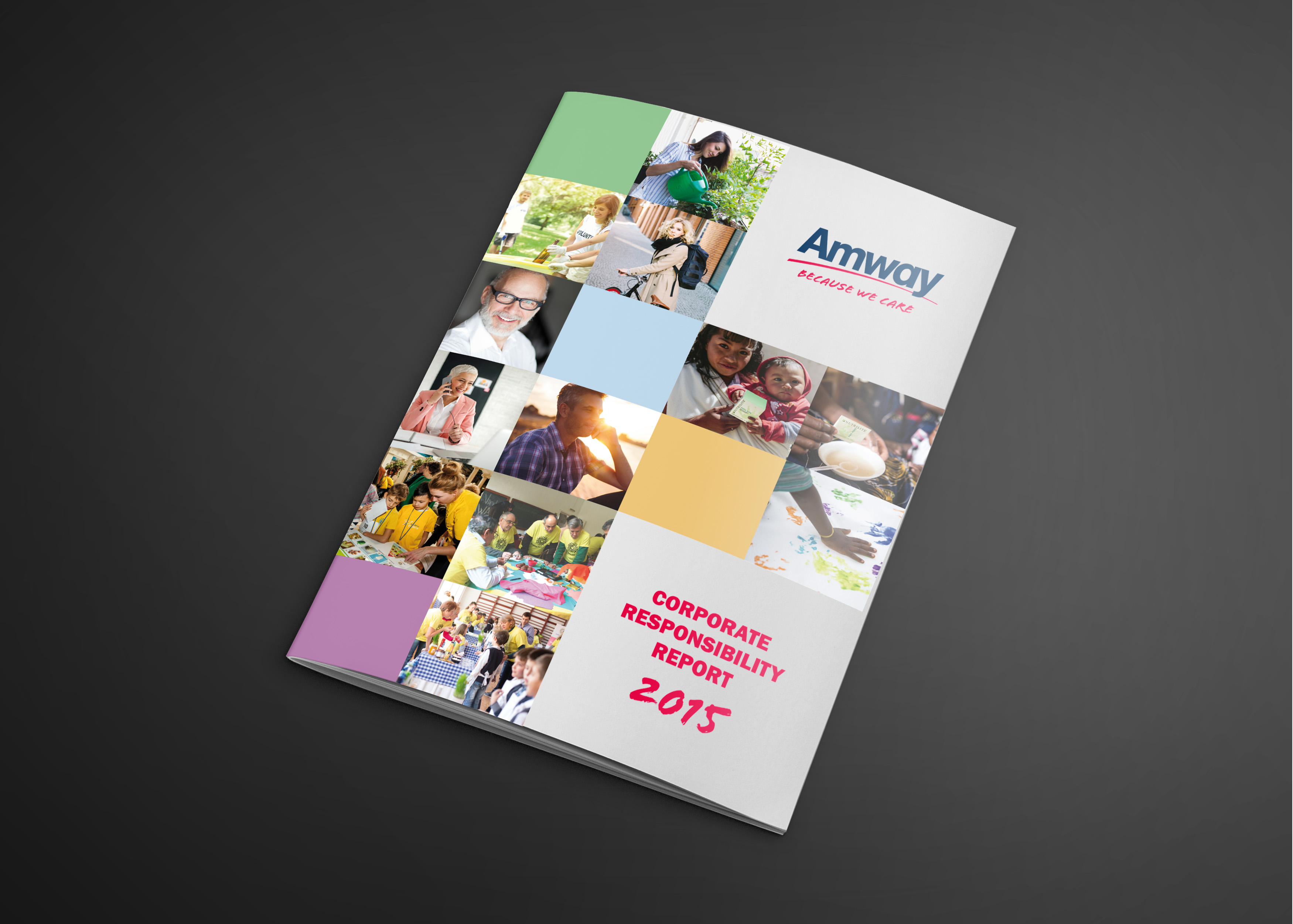 Copertina del Corporate Responsibility Report Amway impaginato da ZioKiz